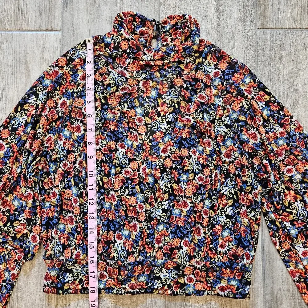Free People Top Womens S All Dolled Up floral long sleeve mesh turtleneck‎ crop